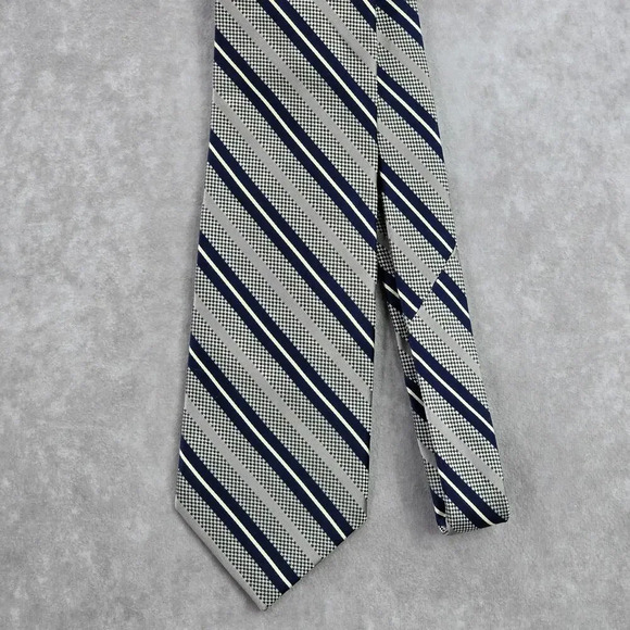 Enro Gray Silver Blue Stripe Repp Executive Geometric Silk Neck Tie Men's - Picture 2 of 6